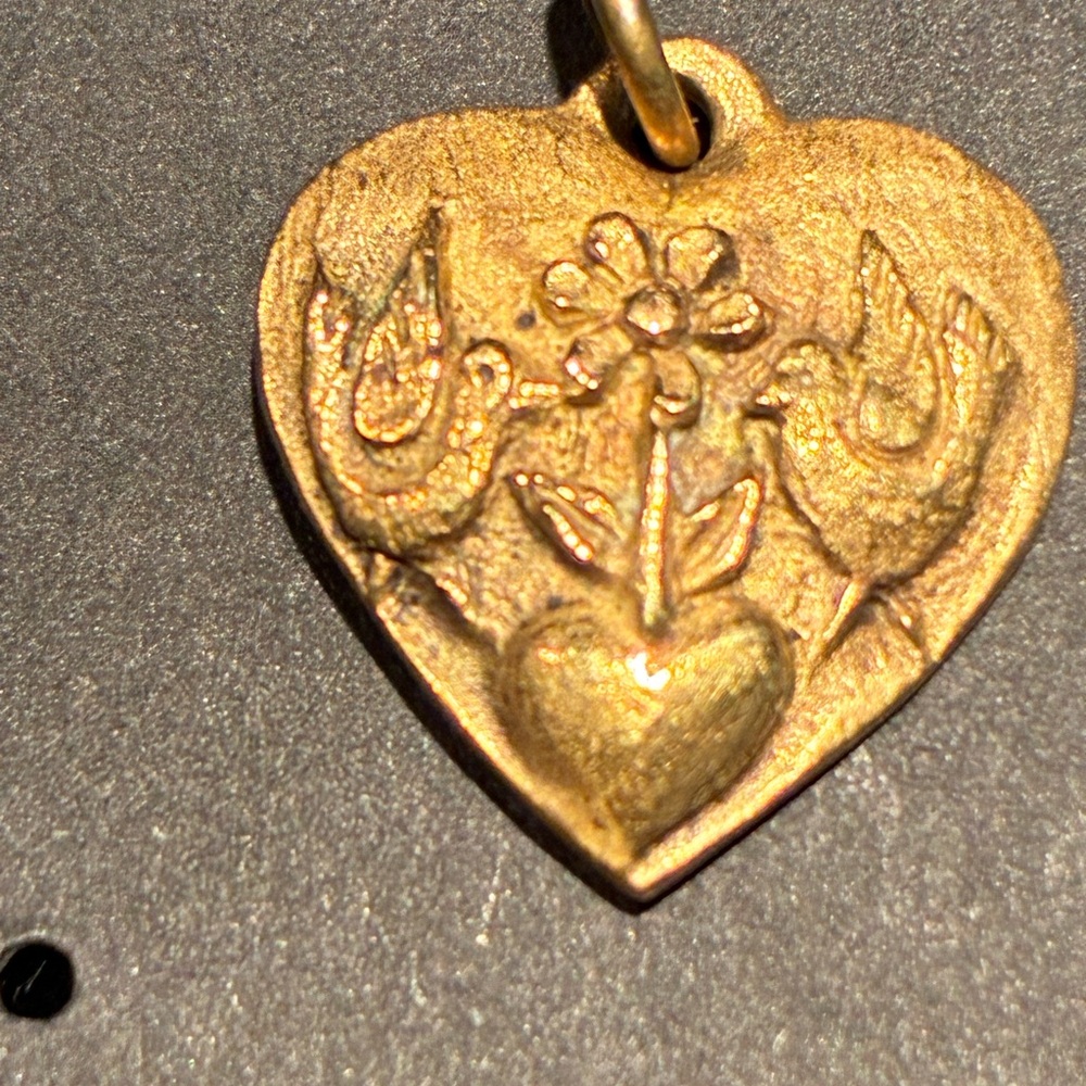 Vintage Bronze Heart Pendant Charm with birds & hearts